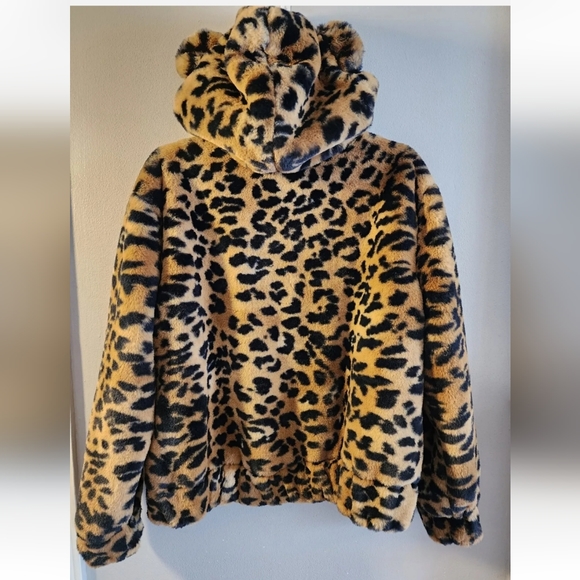 Wild Fable Women's Animal cheetah leopard Faux Fur Zip Hooded Jacket Size Large - Picture 7 of 13